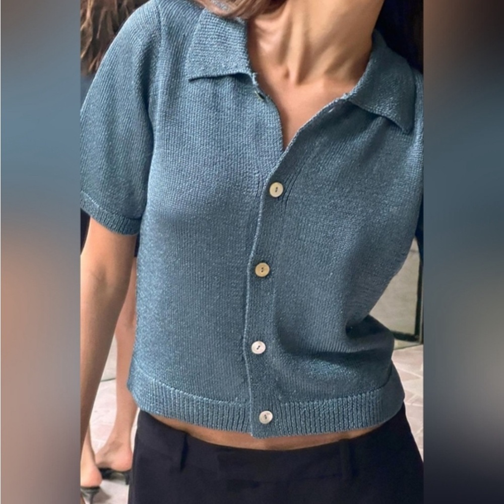 ZARA Knit Cardigan with Short Sleeves Sweater Top GUC
